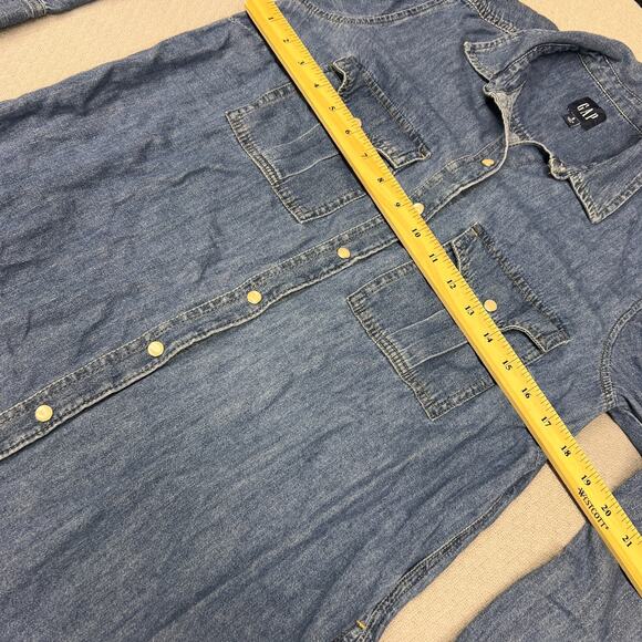 Gap Denim Pearl Snap Shirt Dress Womens Small Blue Western Cowgirl Classic - Picture 7 of 8